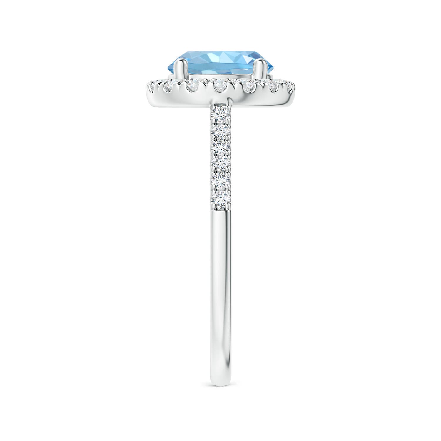 8mm AAAA Round Aquamarine Halo Ring with Diamond Accents in White Gold - side 3