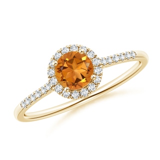 5mm AAA Round Citrine Halo Ring with Diamond Accents in Yellow Gold