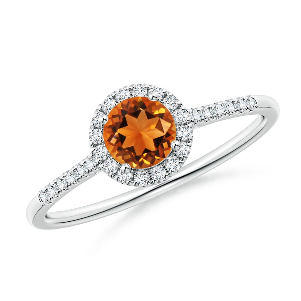 5mm AAAA Round Citrine Halo Ring with Diamond Accents in P950 Platinum