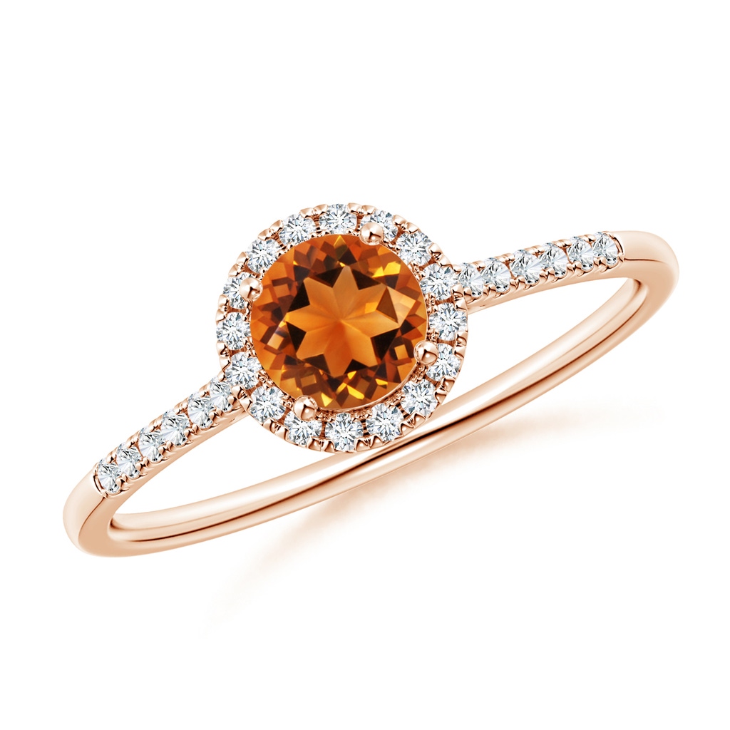 5mm AAAA Round Citrine Halo Ring with Diamond Accents in Rose Gold