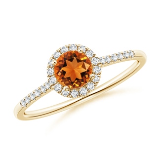 5mm AAAA Round Citrine Halo Ring with Diamond Accents in Yellow Gold