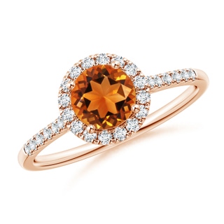 6mm AAAA Round Citrine Halo Ring with Diamond Accents in Rose Gold
