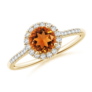 6mm AAAA Round Citrine Halo Ring with Diamond Accents in Yellow Gold