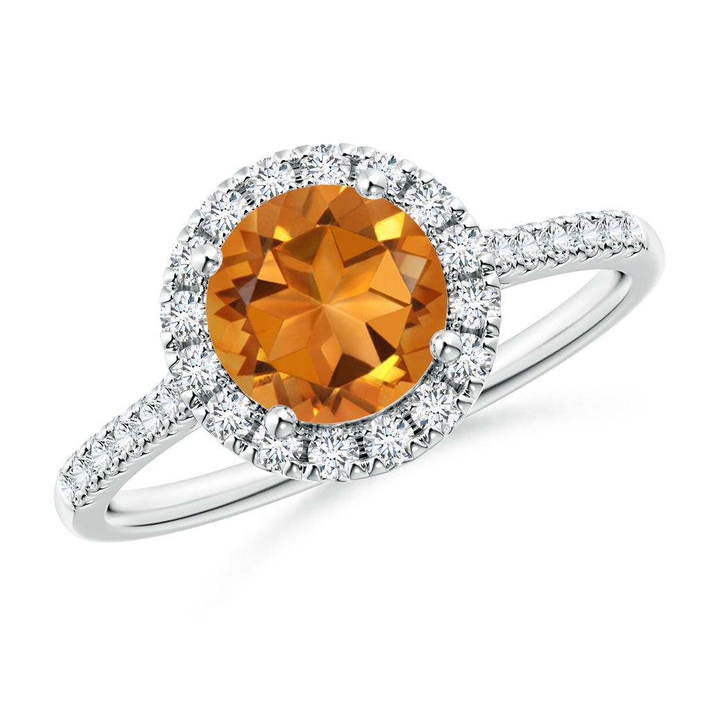 7mm AAA Round Citrine Halo Ring with Diamond Accents in White Gold