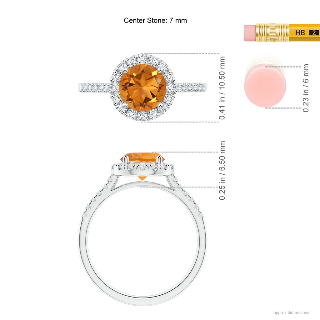 7mm AAA Round Citrine Halo Ring with Diamond Accents in White Gold Ruler