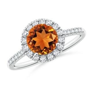 7mm AAAA Round Citrine Halo Ring with Diamond Accents in P950 Platinum
