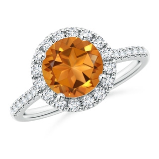 8mm AAA Round Citrine Halo Ring with Diamond Accents in White Gold