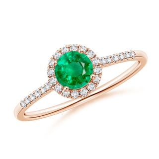 5mm AAA Round Emerald Halo Ring with Diamond Accents in Rose Gold