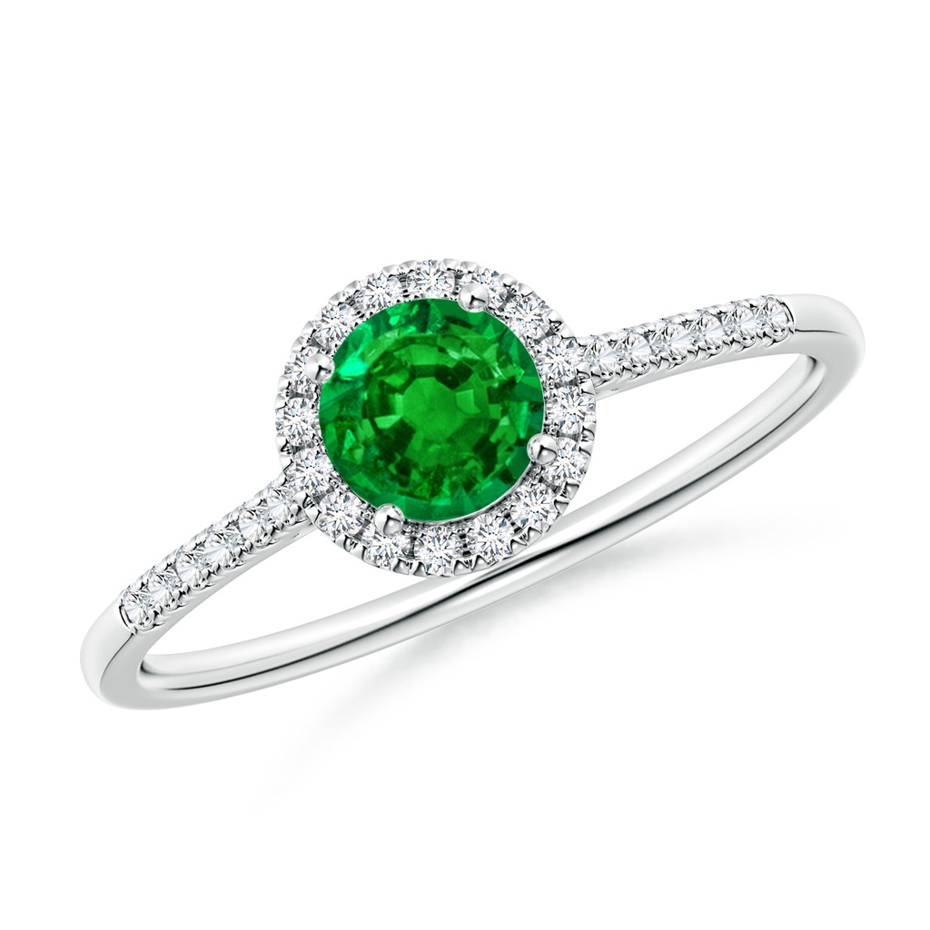 5mm Lab-Grown Round Emerald Halo Ring with Diamond Accents in P950 Platinum