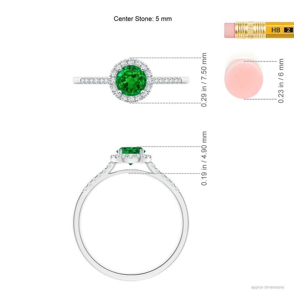 5mm AAAA Round Emerald Halo Ring with Diamond Accents in White Gold ruler