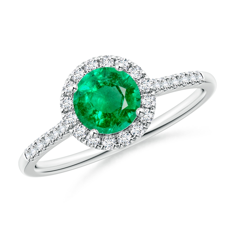 6mm AAA Round Emerald Halo Ring with Diamond Accents in White Gold 