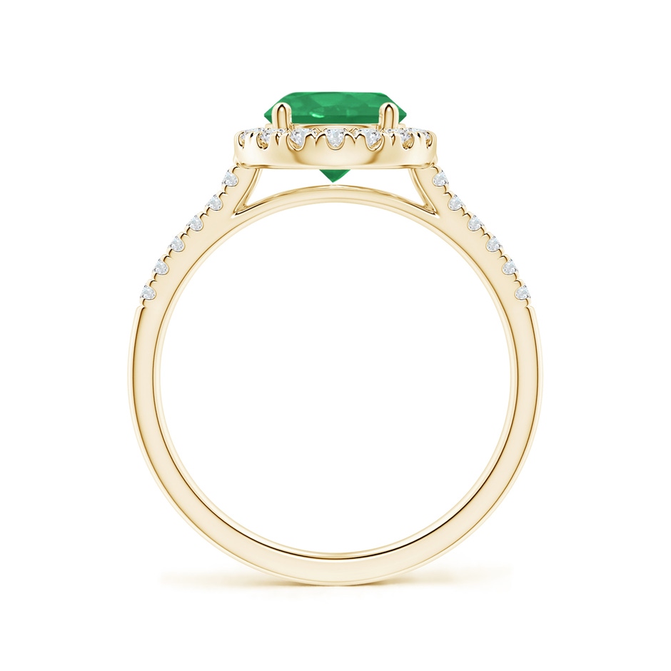 7mm A Round Emerald Halo Ring with Diamond Accents in Yellow Gold side-1