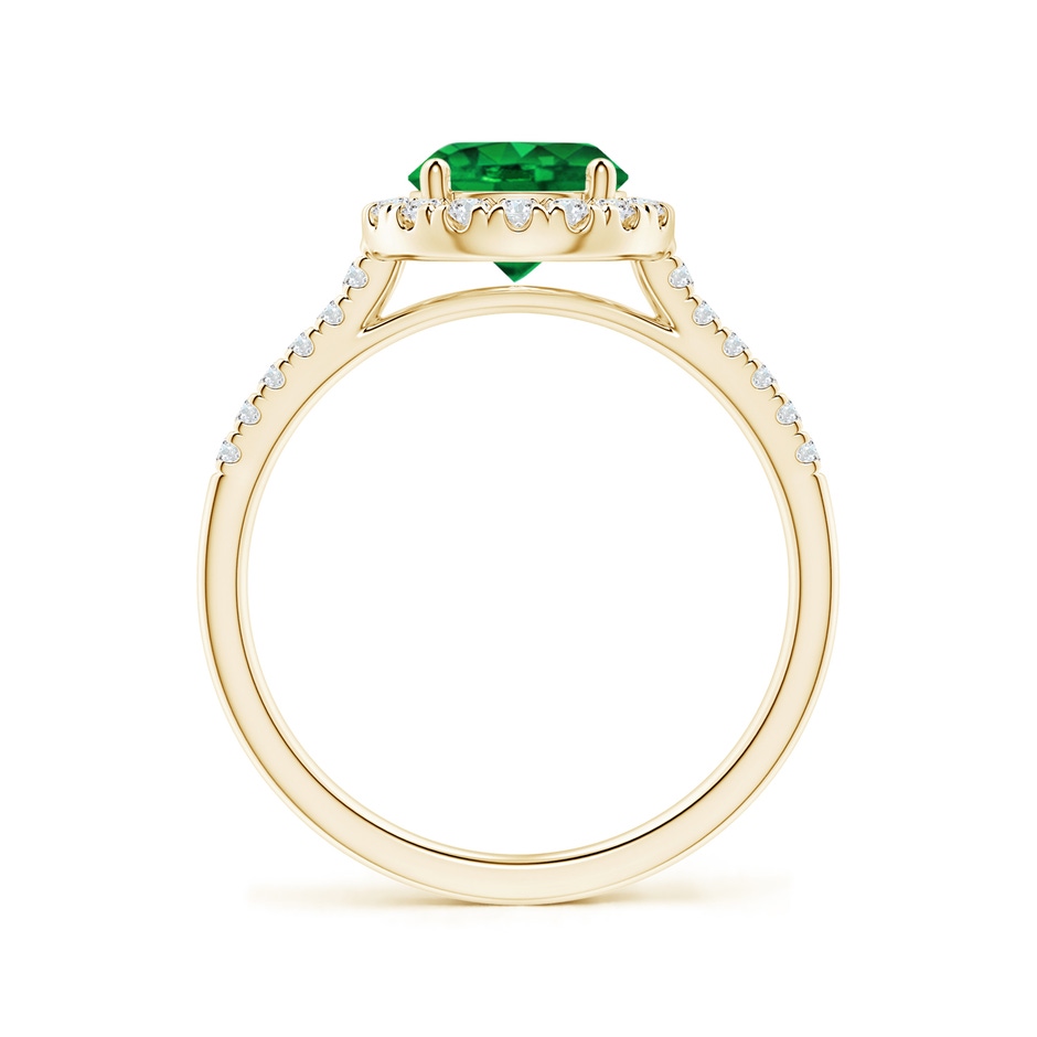 7mm AAAA Round Emerald Halo Ring with Diamond Accents in Yellow Gold side-1