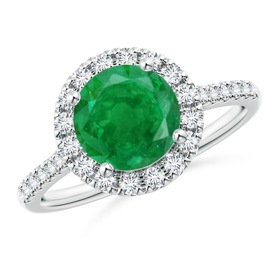 8mm AA Round Emerald Halo Ring with Diamond Accents in P950 Platinum 