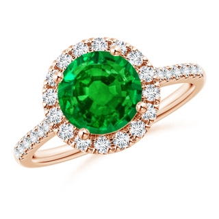 8mm AAAA Round Emerald Halo Ring with Diamond Accents in 9K Rose Gold