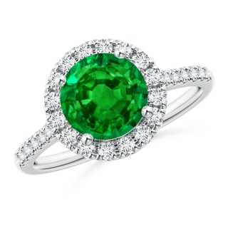 8mm AAAA Round Emerald Halo Ring with Diamond Accents in P950 Platinum