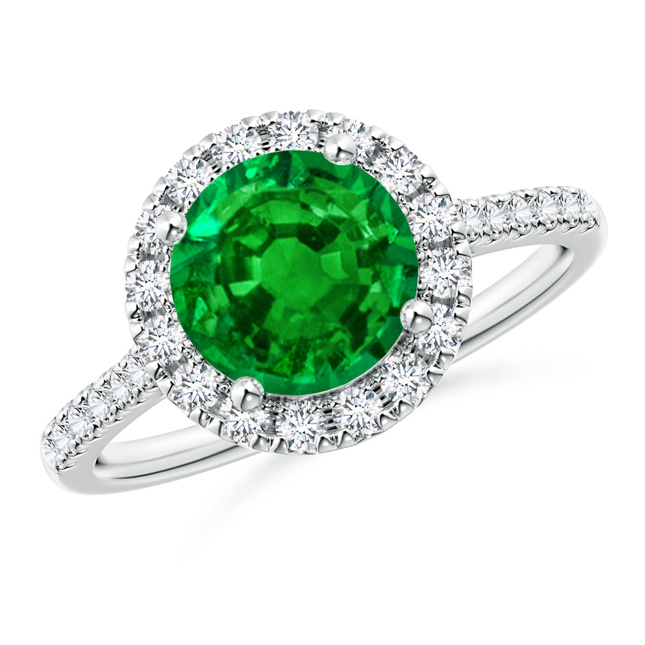 8mm AAAA Round Emerald Halo Ring with Diamond Accents in P950 Platinum 