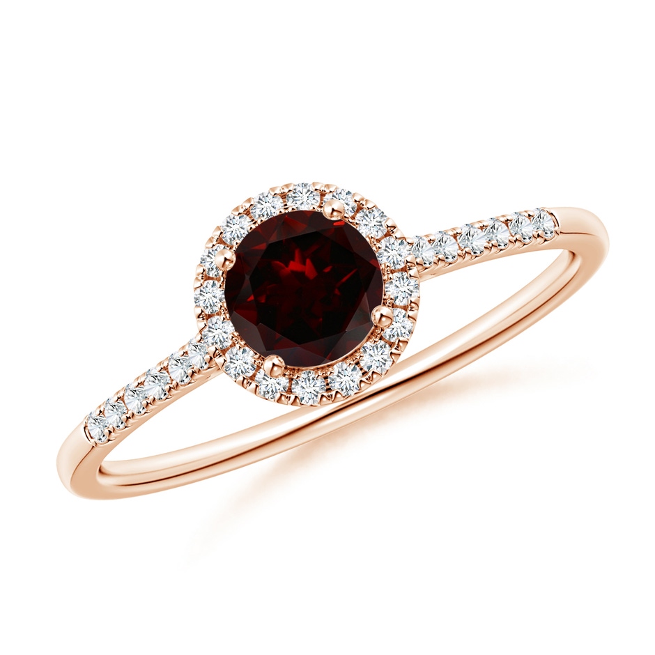 5mm A Round Garnet Halo Ring with Diamond Accents in Rose Gold 