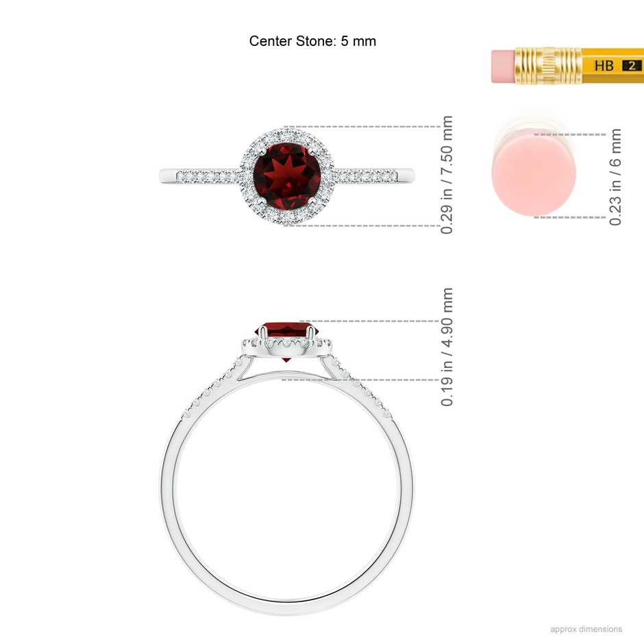 5mm AAA Round Garnet Halo Ring with Diamond Accents in White Gold ruler