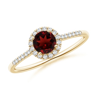 5mm AAA Round Garnet Halo Ring with Diamond Accents in Yellow Gold