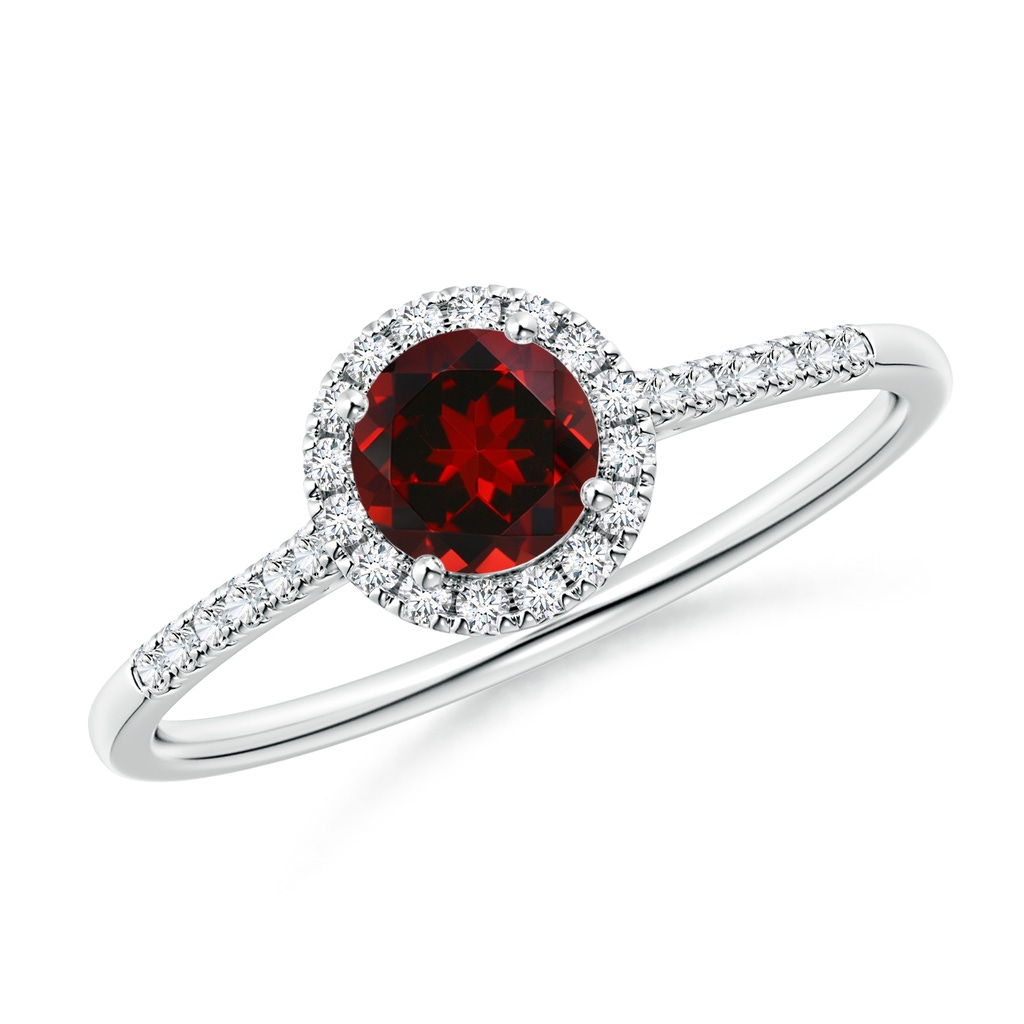 5mm AAAA Round Garnet Halo Ring with Diamond Accents in P950 Platinum