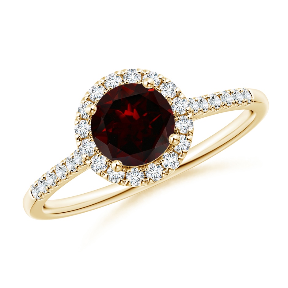 6mm A Round Garnet Halo Ring with Diamond Accents in Yellow Gold 