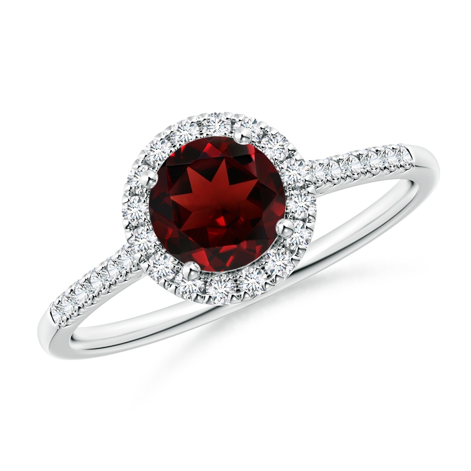 6mm AAA Round Garnet Halo Ring with Diamond Accents in White Gold 