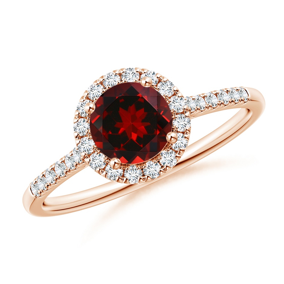 6mm AAAA Round Garnet Halo Ring with Diamond Accents in Rose Gold 