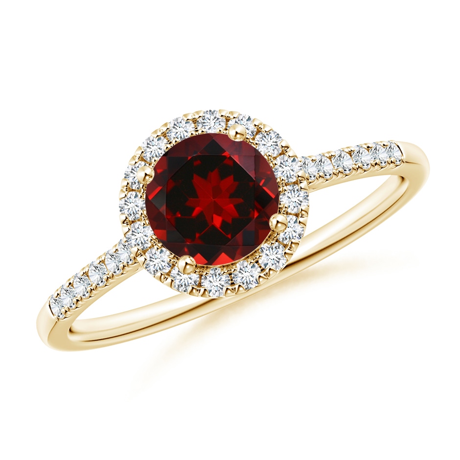 6mm AAAA Round Garnet Halo Ring with Diamond Accents in Yellow Gold 