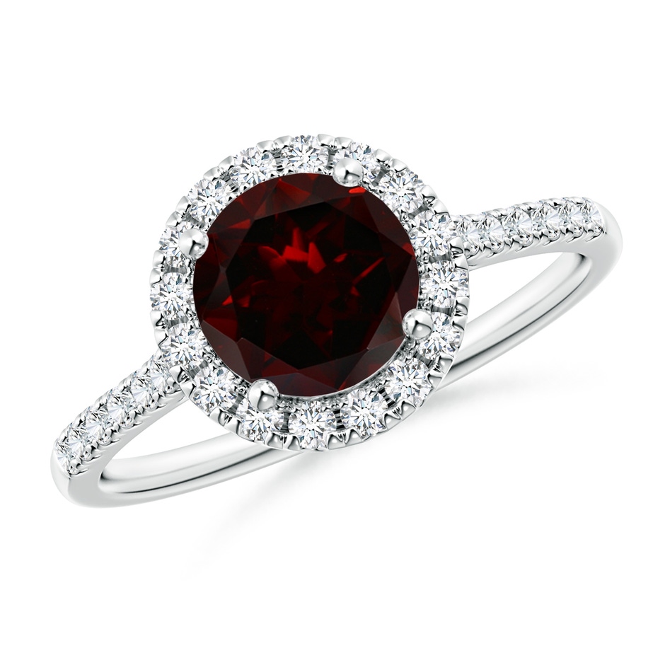 7mm A Round Garnet Halo Ring with Diamond Accents in White Gold 