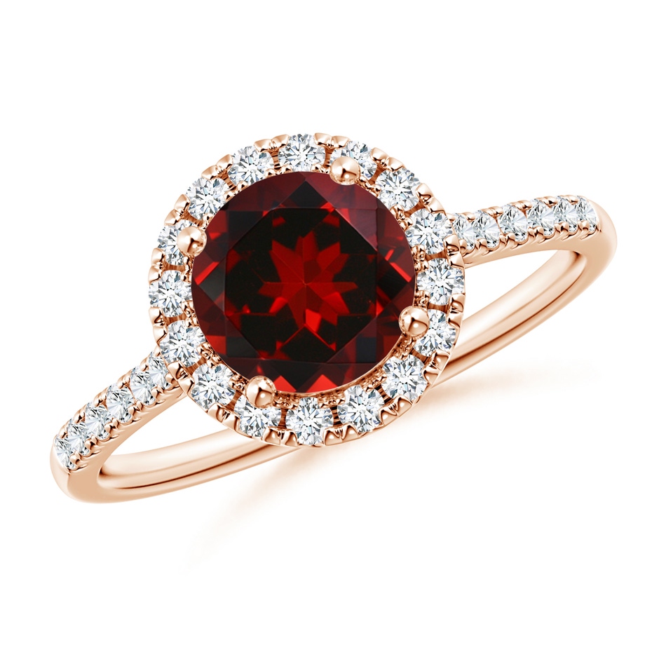 7mm AAAA Round Garnet Halo Ring with Diamond Accents in Rose Gold 