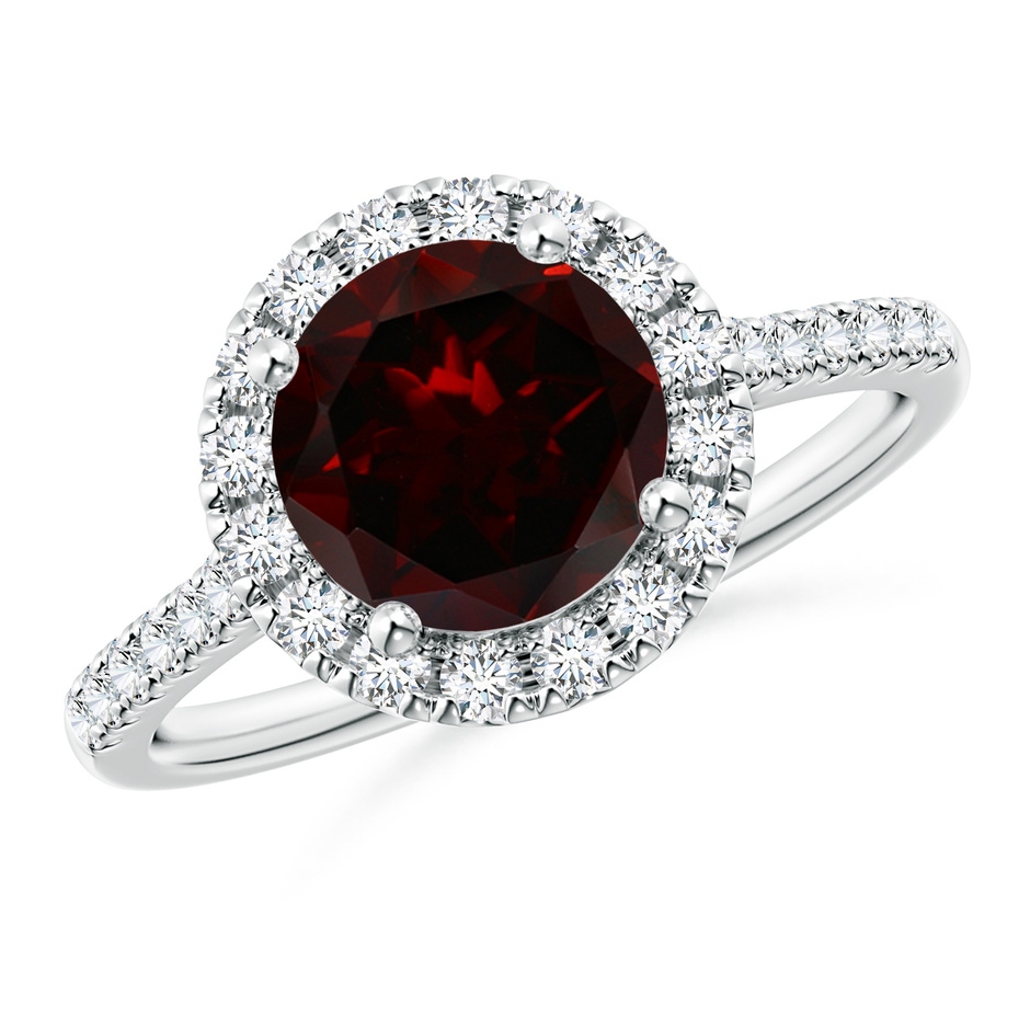 8mm A Round Garnet Halo Ring with Diamond Accents in White Gold 