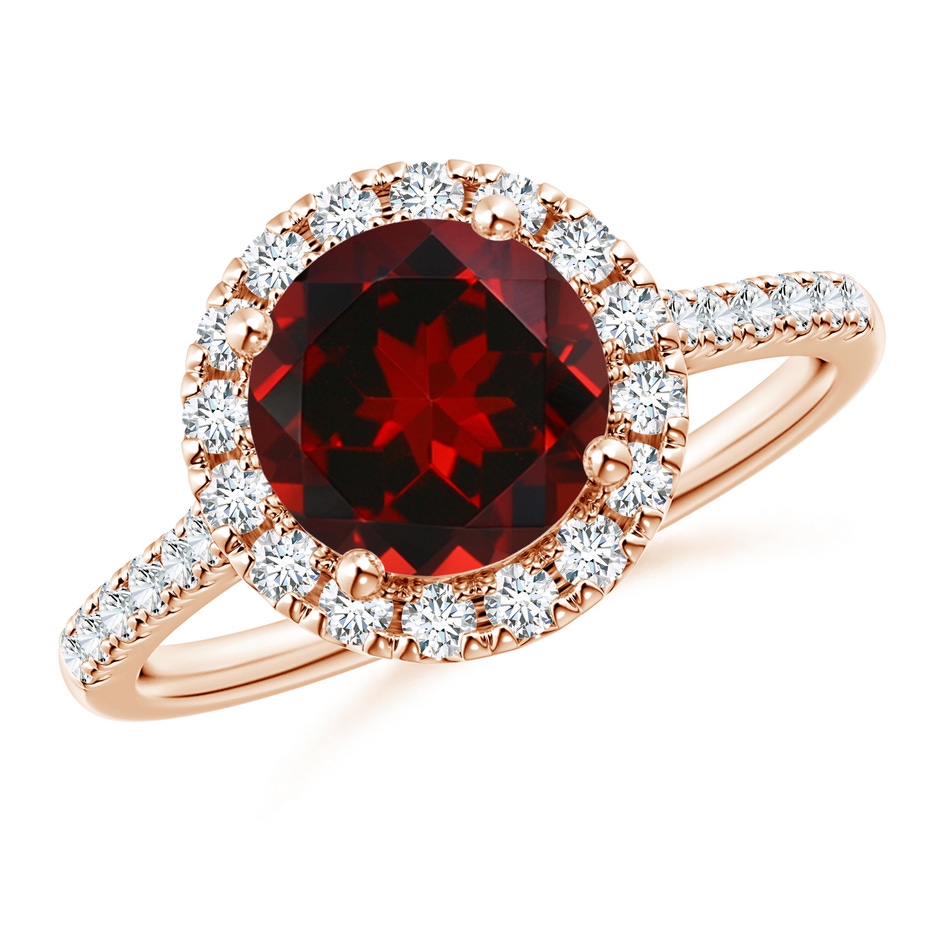 8mm AAAA Round Garnet Halo Ring with Diamond Accents in Rose Gold 