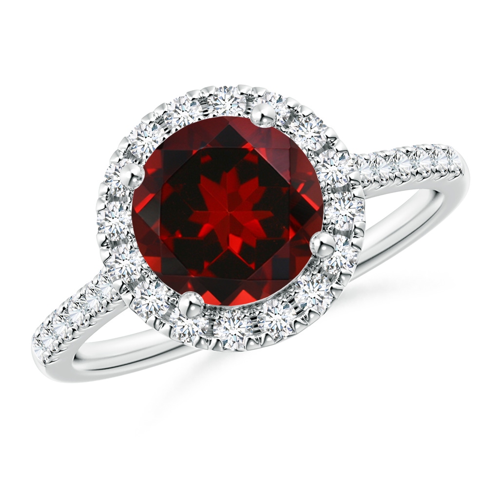 8mm AAAA Round Garnet Halo Ring with Diamond Accents in White Gold
