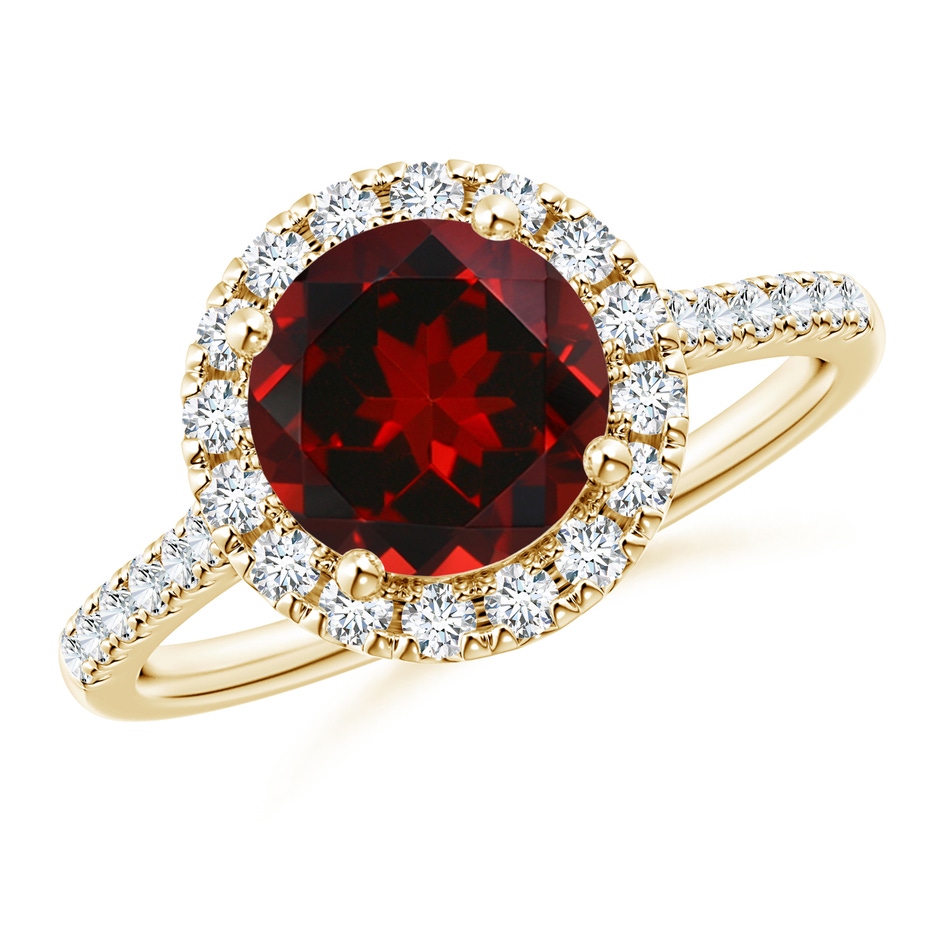 8mm AAAA Round Garnet Halo Ring with Diamond Accents in Yellow Gold 