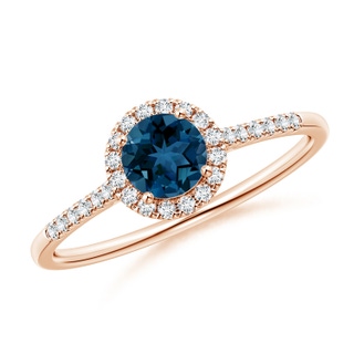 5mm AAA Round London Blue Topaz Halo Ring with Diamond Accents in 9K Rose Gold