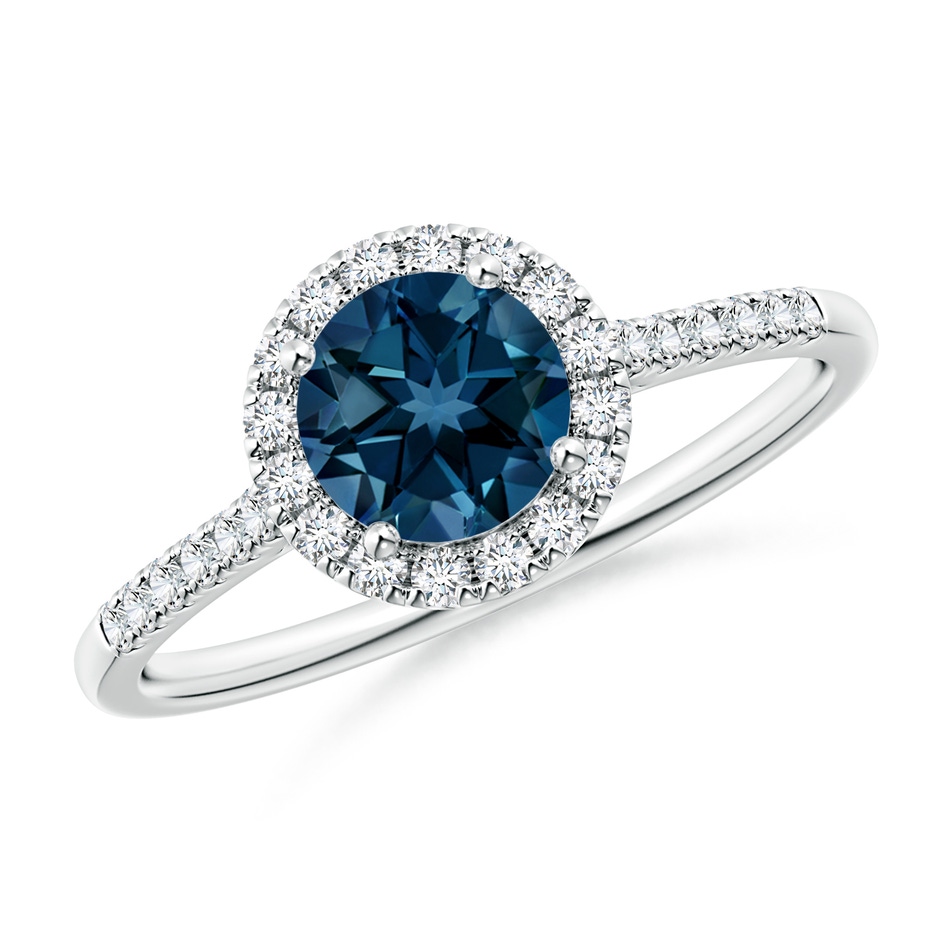 6mm AAAA Round London Blue Topaz Halo Ring with Diamond Accents in White Gold 