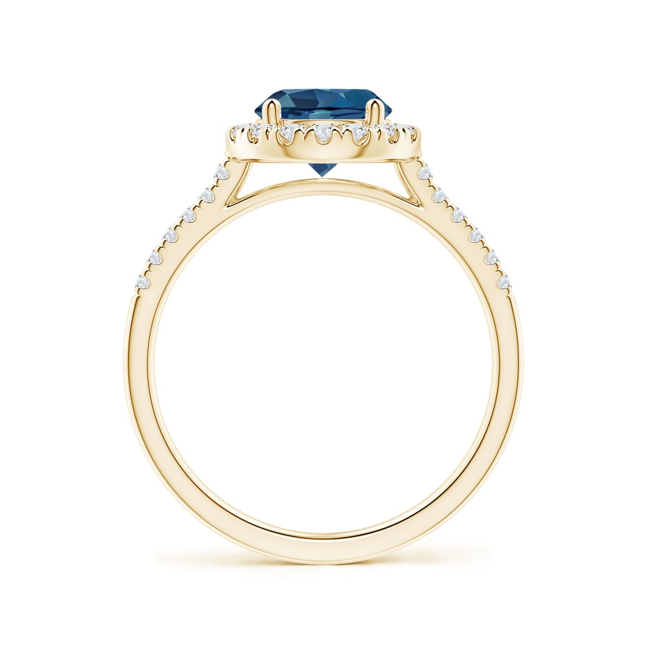 7mm AA Round London Blue Topaz Halo Ring with Diamond Accents in Yellow Gold side-1