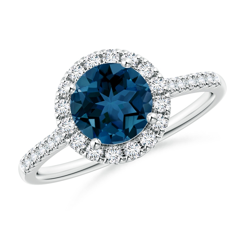 7mm AAA Round London Blue Topaz Halo Ring with Diamond Accents in White Gold 