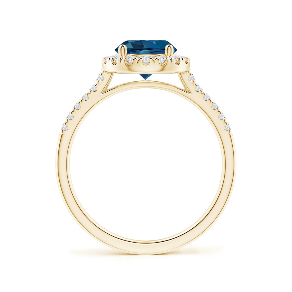 7mm AAA Round London Blue Topaz Halo Ring with Diamond Accents in Yellow Gold side-1