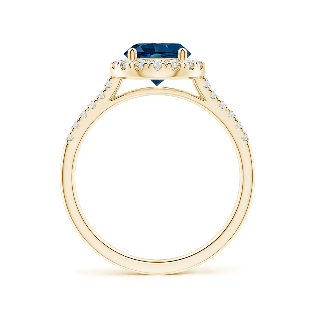 7mm AAAA Round London Blue Topaz Halo Ring with Diamond Accents in Yellow Gold Side-1