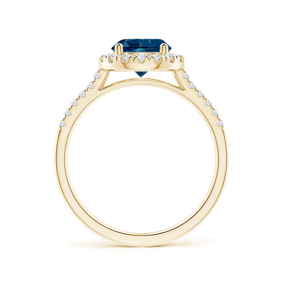 7mm AAAA Round London Blue Topaz Halo Ring with Diamond Accents in Yellow Gold side-1