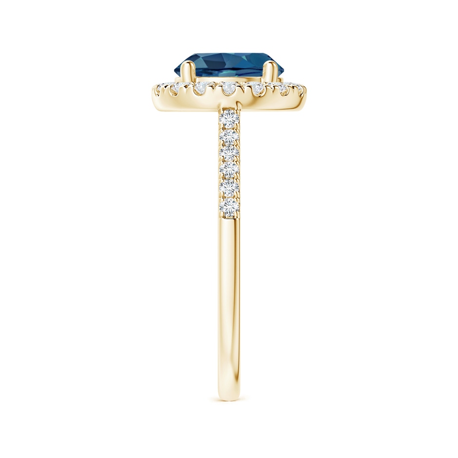 8mm AA Round London Blue Topaz Halo Ring with Diamond Accents in Yellow Gold side-2