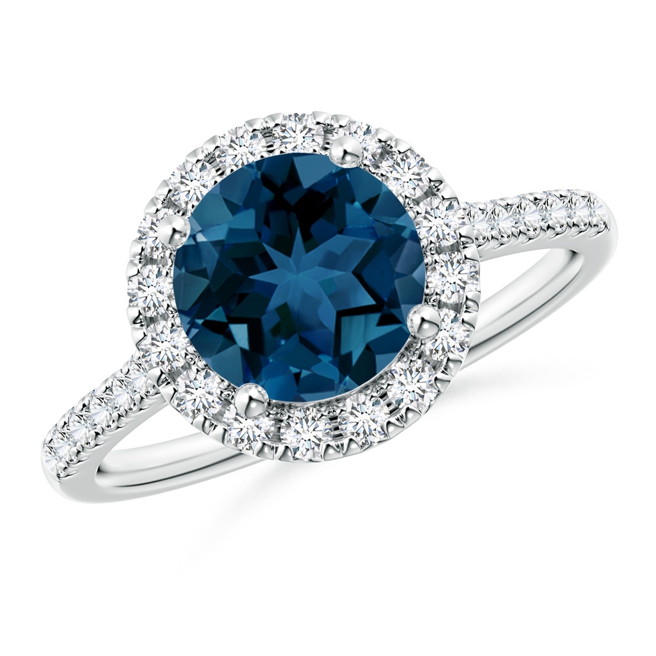8mm AAA Round London Blue Topaz Halo Ring with Diamond Accents in White Gold 