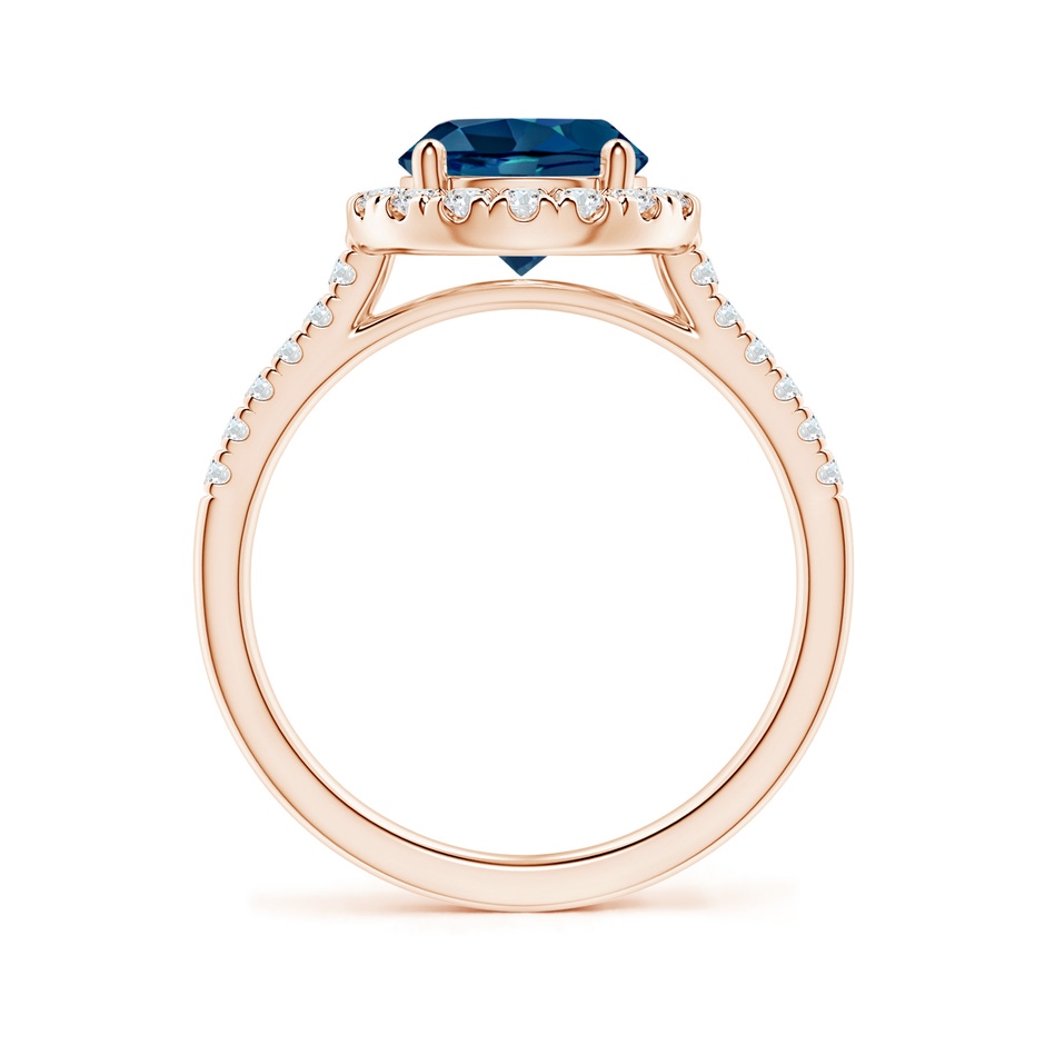 8mm AAAA Round London Blue Topaz Halo Ring with Diamond Accents in Rose Gold side-1
