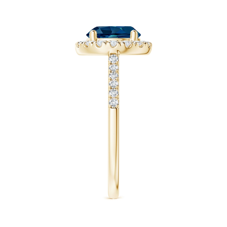 8mm AAAA Round London Blue Topaz Halo Ring with Diamond Accents in Yellow Gold side-2