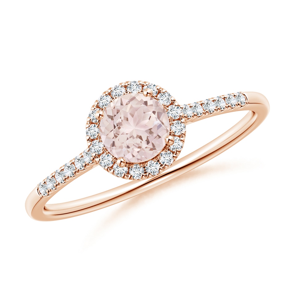 5mm A Round Morganite Halo Ring with Diamond Accents in 9K Rose Gold 