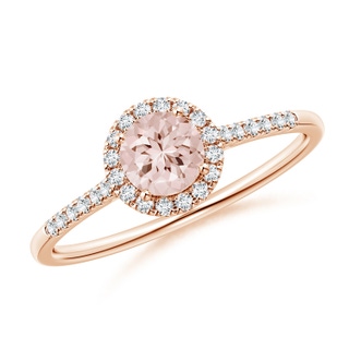 5mm AA Round Morganite Halo Ring with Diamond Accents in 9K Rose Gold