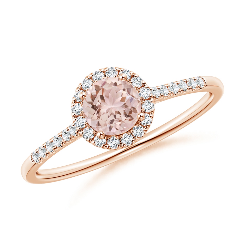 5mm AAA Round Morganite Halo Ring with Diamond Accents in 9K Rose Gold 