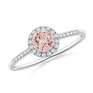 5mm AAA Round Morganite Halo Ring with Diamond Accents in White Gold